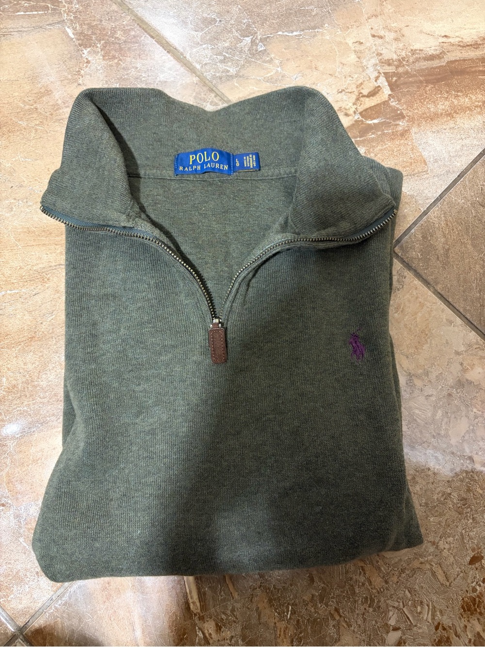 Polo by Ralph Lauren Olive Green Half-Zip Sweater with Purple Pony